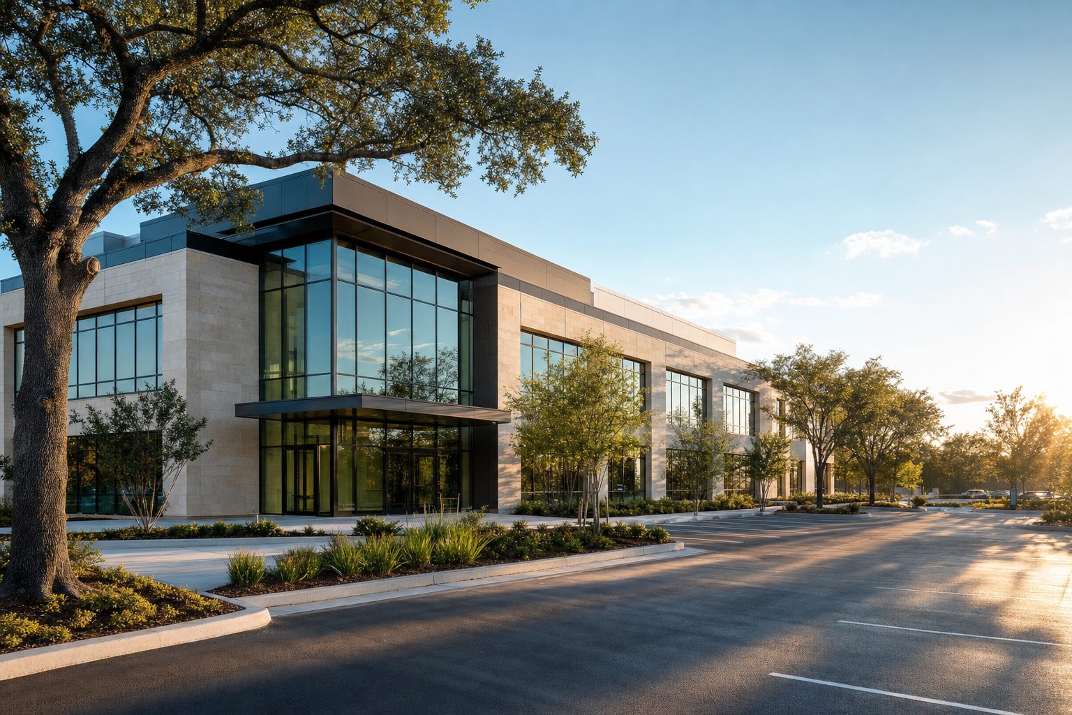 Modern low-rise commercial real estate building