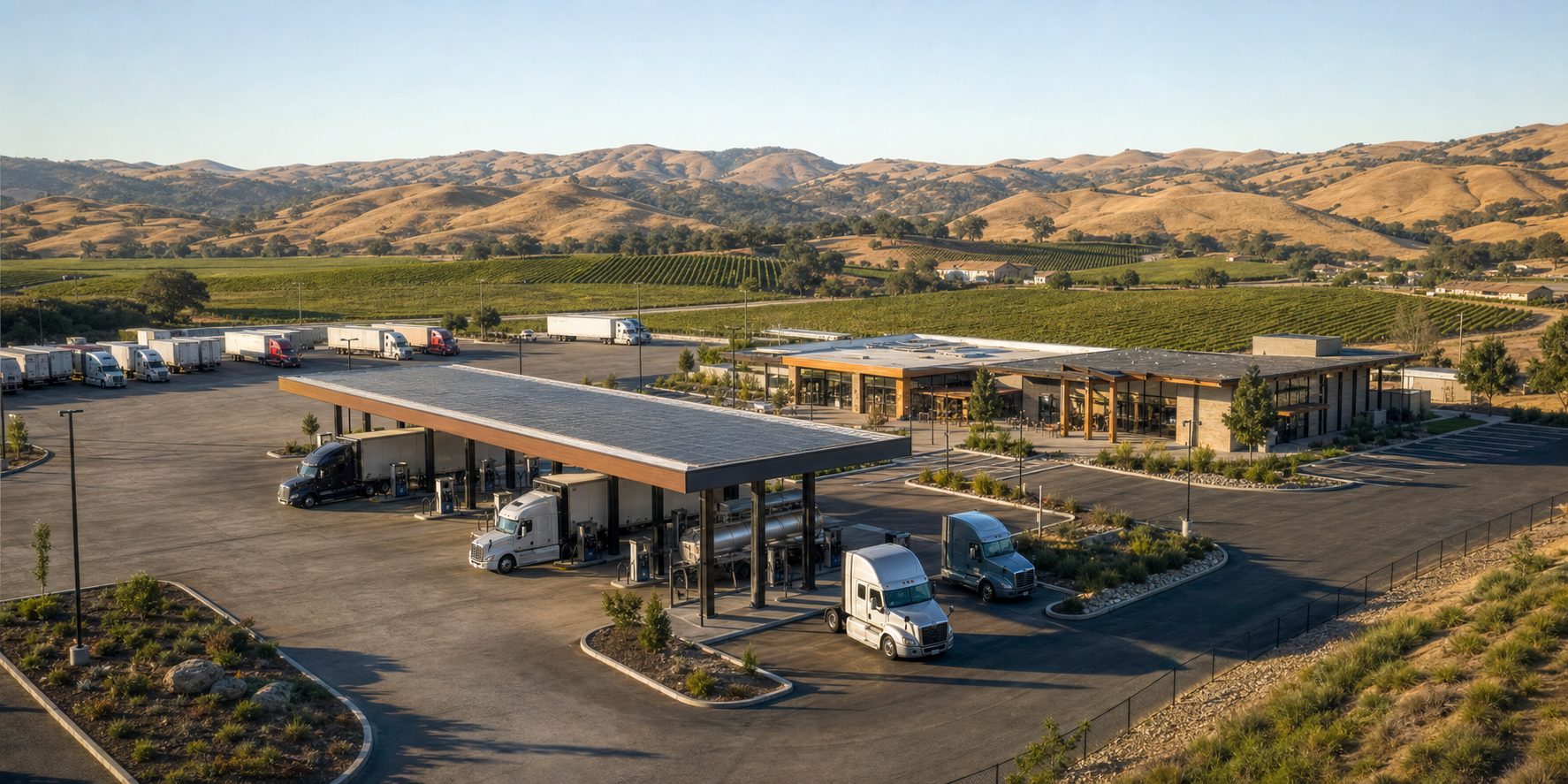 Aerial rendering of San Paso Truck Stop in Paso Robles, California wine country